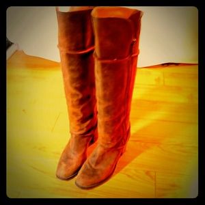 Vintage look brush leather tall boots